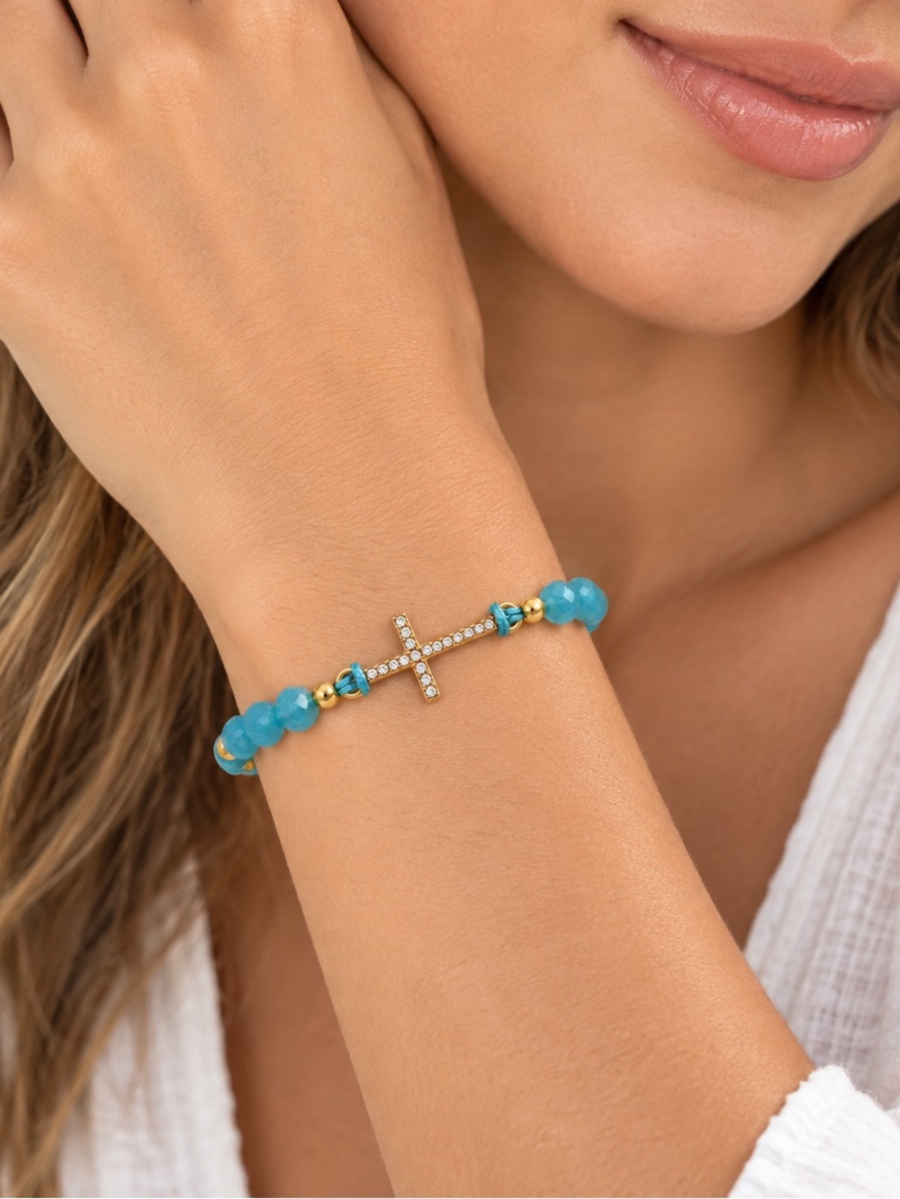 Turquoise Beaded Cross Bracelet - Women Jewelry